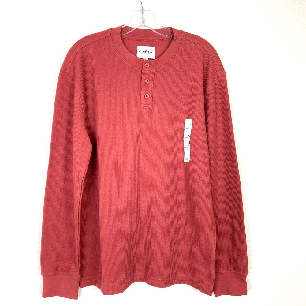 GoodFellow & Co. New Mens Henley Waffle Shirt Rust Work Casual Long Sleeve